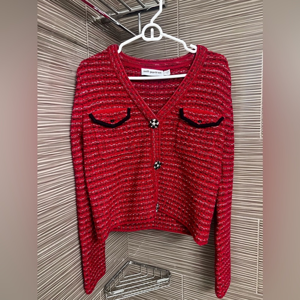 Self-portrait  Red Melange Knit set